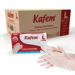 Kafem Beyaz Vinil Eldiveni Pudrasız (L) 100 Adet x 20 Paket (Koli)