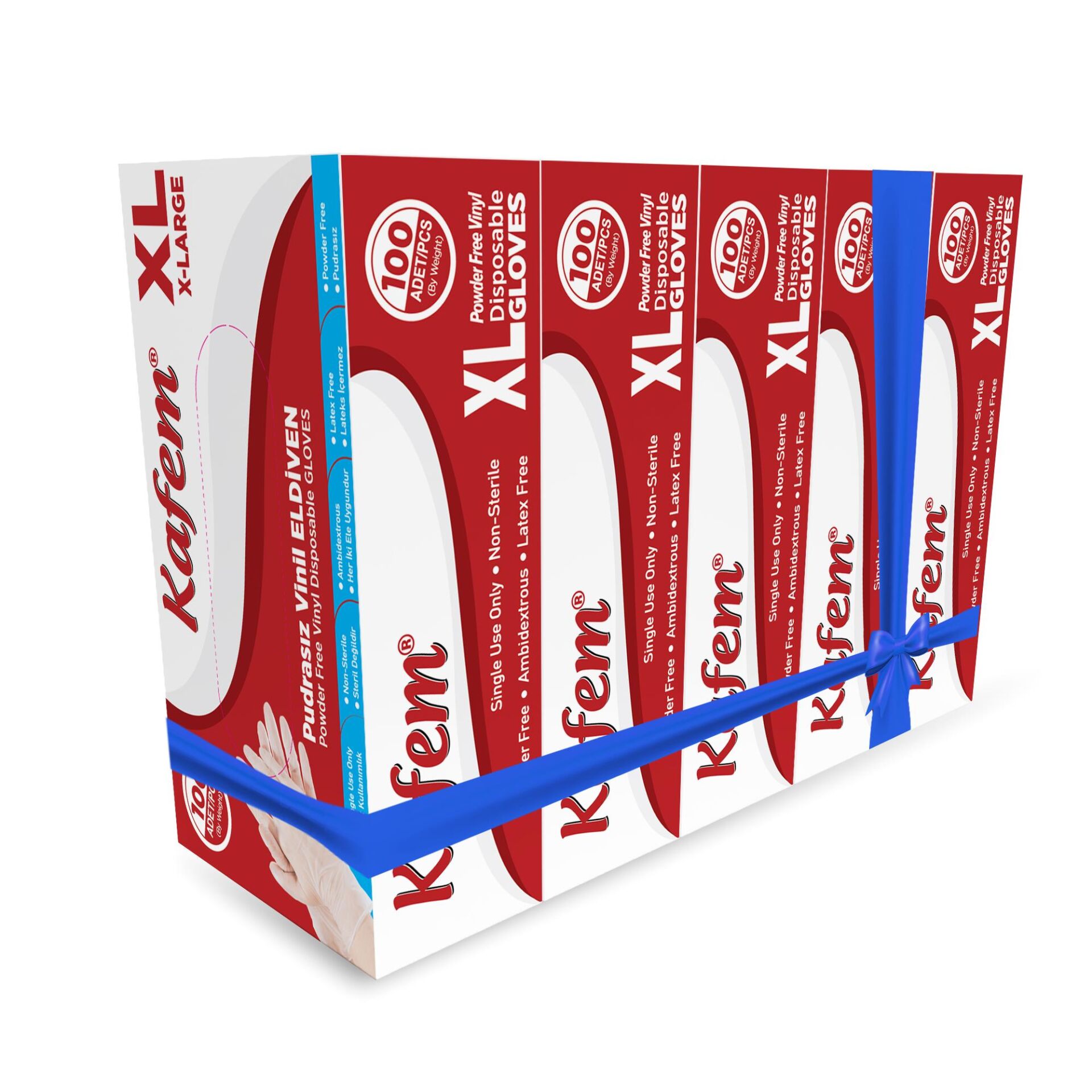 Kafem Beyaz Vinil Eldiveni Pudrasız (XL) 100 Adet x 5 Paket