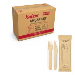 Ahşap Set Çatal-Bıçak-Peçete 50 Adet x 10 Paket