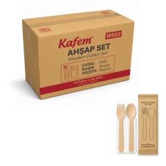 Ahşap Set Çatal-Kaşık-Peçete 50 Adet x 10 Paket