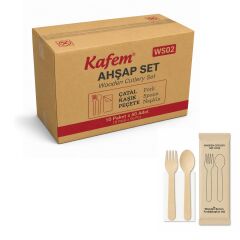 Ahşap Set Çatal-Kaşık-Peçete 50 Adet x 10 Paket