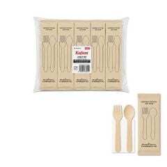 Ahşap Set Çatal-Kaşık-Peçete 50 Adet x 10 Paket