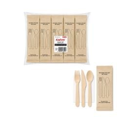 Ahşap Set Kaşık-Çatal-Peçete-Bıçak 50 Adet x 1 Paket