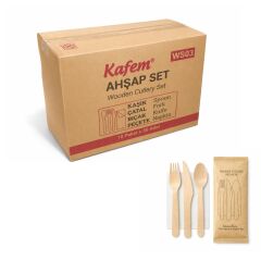 Ahşap Set Kaşık-Çatal-Peçete-Bıçak 50 Adet x 10 Paket