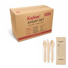 Ahşap Set Kaşık-Çatal-Peçete-Bıçak 50 Adet x 10 Paket