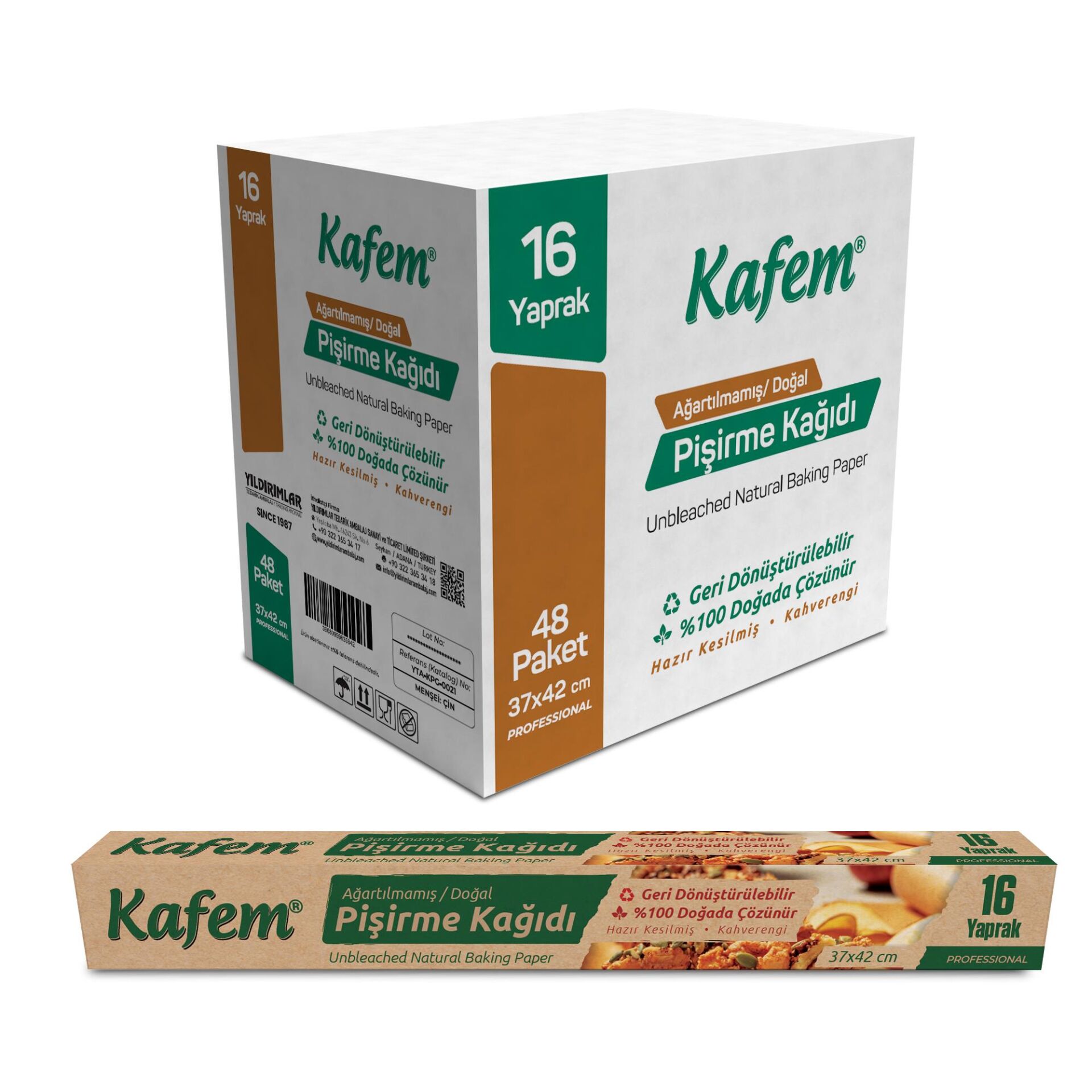 Kafem Yağlı Pişirme Kağıdı Doğal 37x42cm 16 Yaprak X 48 Adet (Koli)