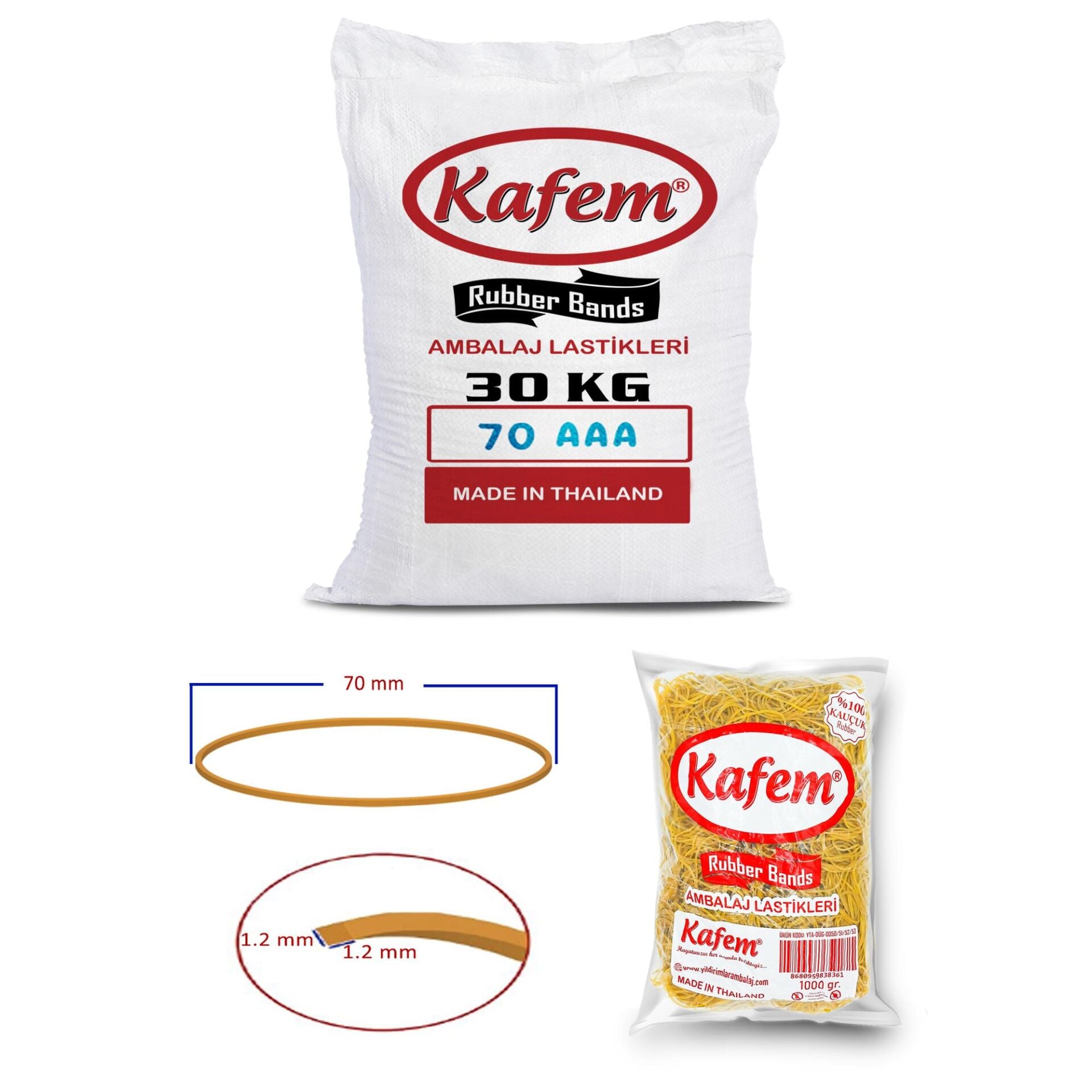 Kafem Ambalaj Lastiği 70 mm 30 Paket X 1000 Gram (Koli)