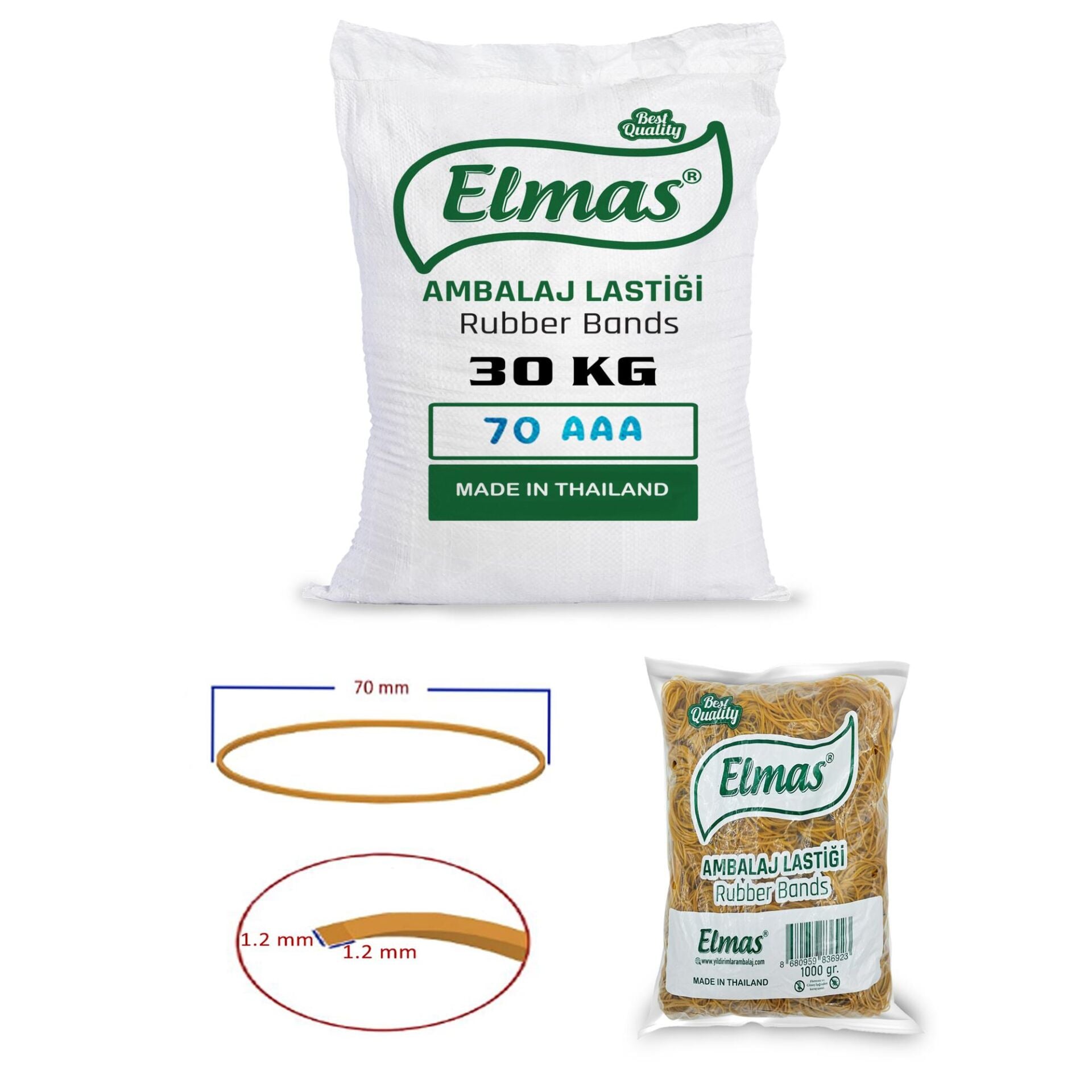 Elmas Ambalaj Lastiği 70 mm 30 Paket X 1000 Gram (Koli)