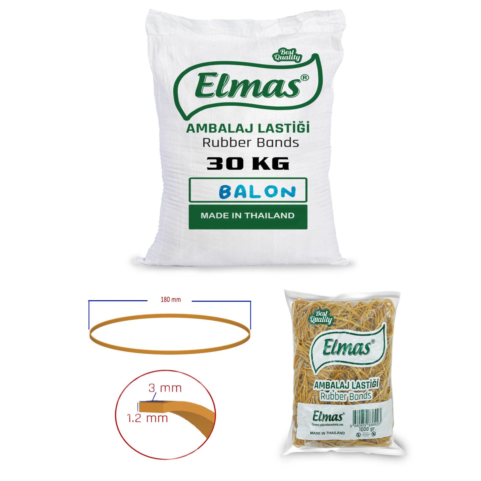 180 X 3 mm Elmas Ambalaj Lastiği 30 Paket X 1000 Gram (Koli)