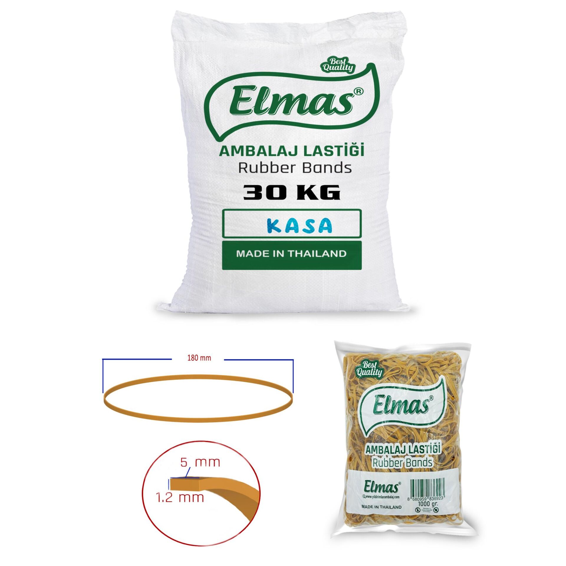 180 X 5 mm Elmas Ambalaj Lastiği 30 Paket X 1000 Gram (Koli)