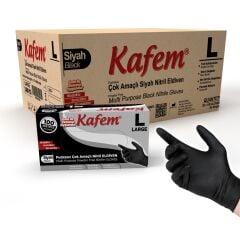 Kafem Siyah Çok Amaçlı Nitril Muayene Eldiveni L Beden 100 Adet X 20 Paket (Koli)