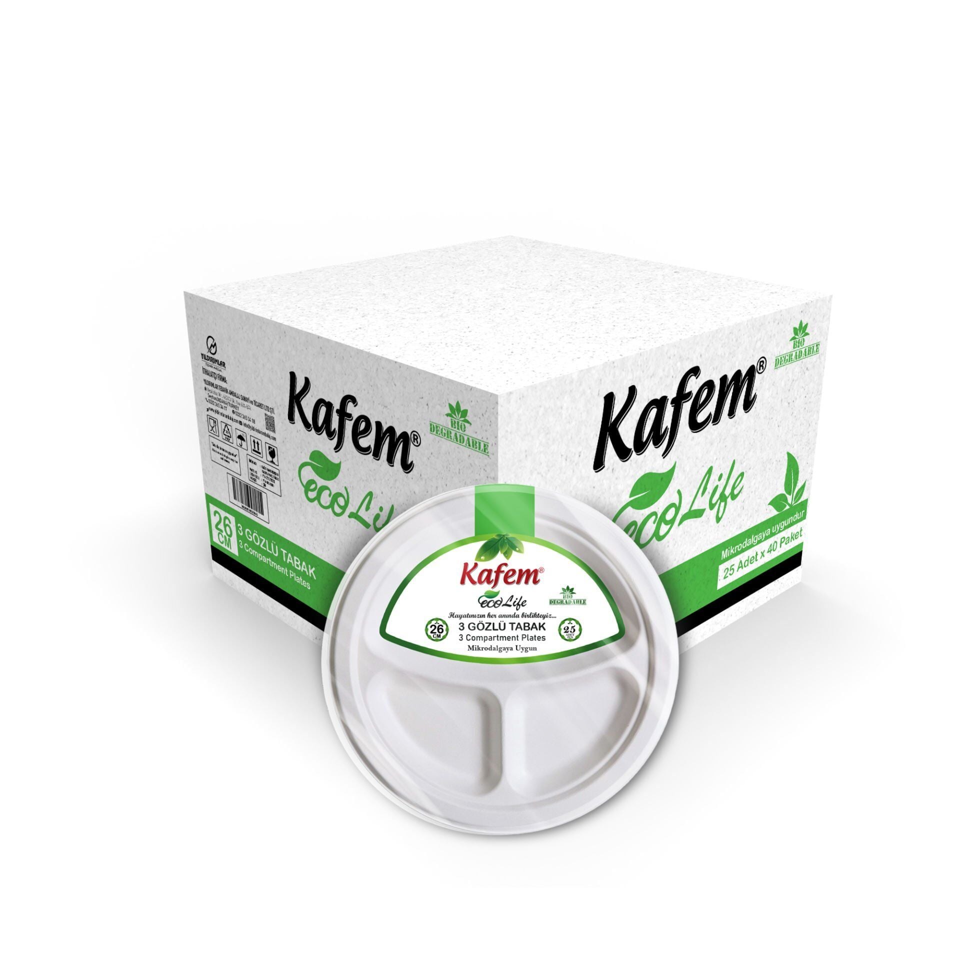 Ekolojik 26 cm 3 Gözlü Karton Tabak 25 li X 40 Paket (Koli)