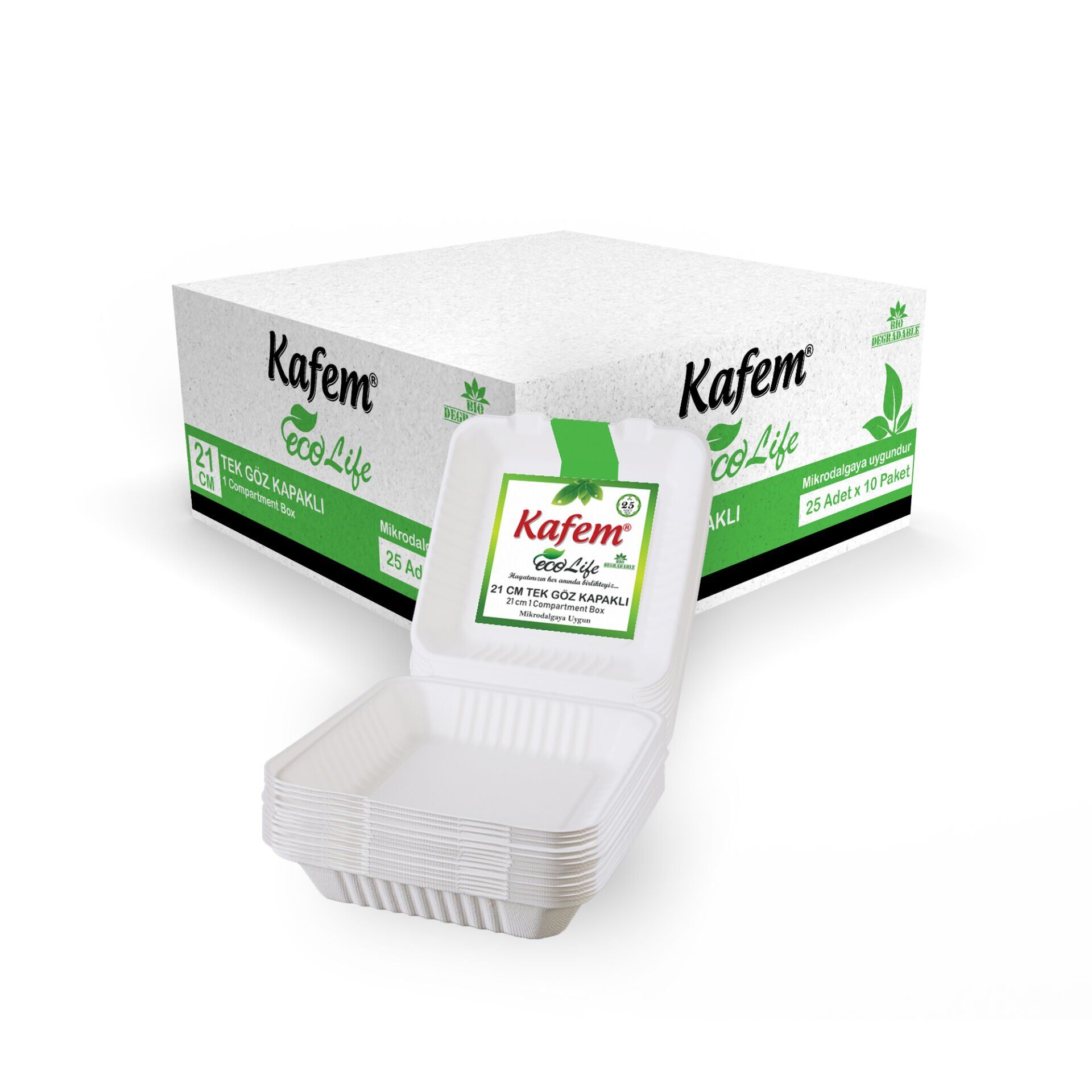 Kafem Ekolojik TekGöz Kapaklı Karton Tabak 25 li X 10 Paket (Koli)