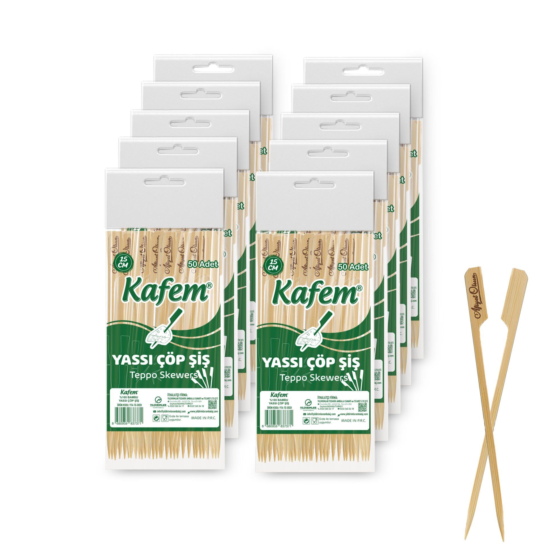 Kafem Yassı Çöp Şiş - Sunum Kürdanı 15 cm 50 Li x 10 Paket
