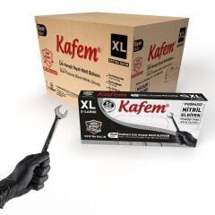 Kafem Siyah Nitril Eldiven Pudrasız Ekstra Kalın (XL) 50 Lİ X 20 Paket