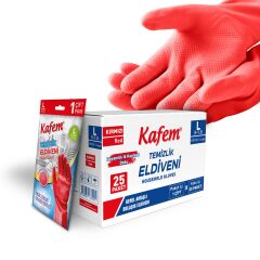 Kafem Temizlik Eldiveni (9-9,5) Large Kırmızı X 25 Paket (Kutu)