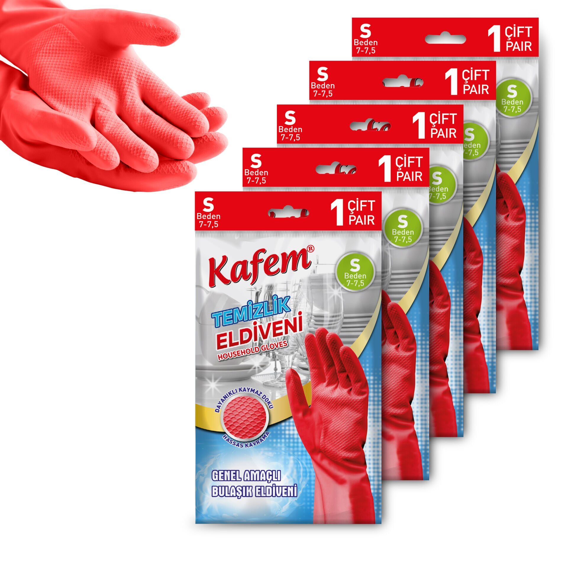Kafem Temizlik Eldiveni (7-7,5) Small Kırmızı X 5 Paket