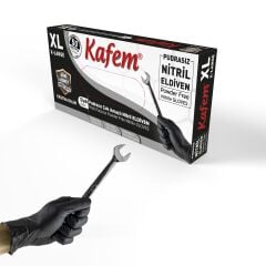 Kafem Siyah Nitril Eldiven Pudrasız Ekstra Kalın (XL) 50 Li X 5 Paket