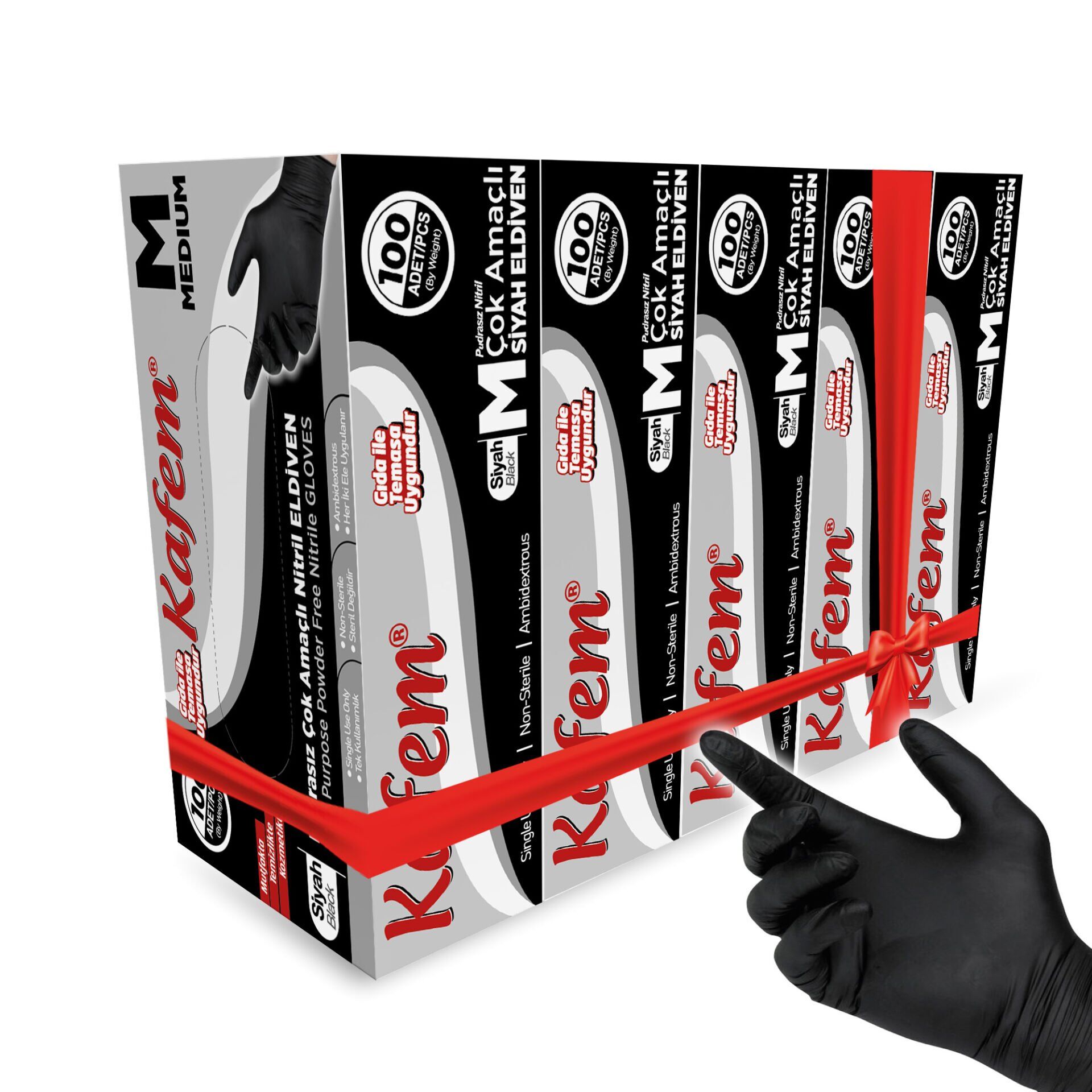 Kafem Çok Amaçlı Siyah Nitril Eldiven (M) 100 Lü X 5 Paket