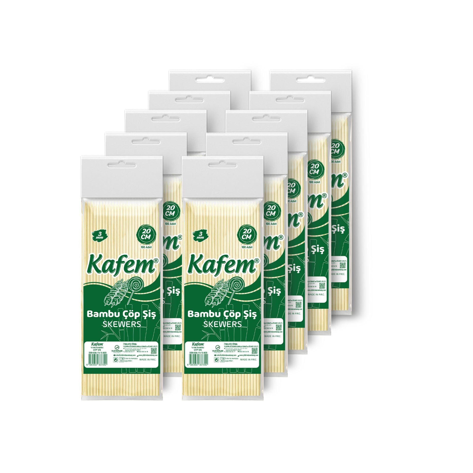 Kafem Bambu Çöp Şiş 20 cm 3 mm 100 Lü X 10 Paket