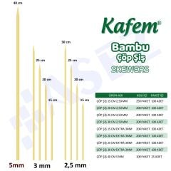 Kafem Bambu Çöp Şiş 30 cm 3 mm 100 Lü X 200 Paket (Koli)