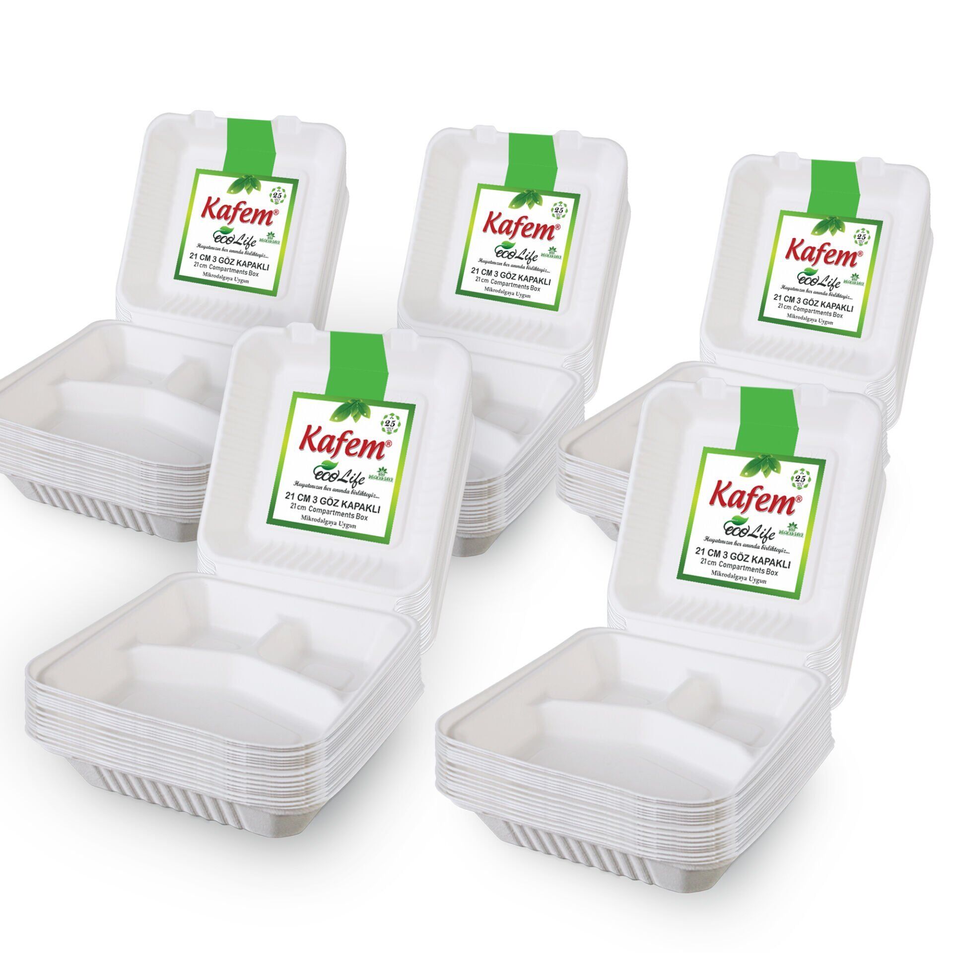 Kafem Ekolojik 3 Göz Kapaklı Karton Tabak 25 li X 5 Paket