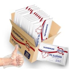 Yıldırımlar PE Extra Tek Kullanımlık Şeffaf Eldiven 100 Lü X 25 Paket