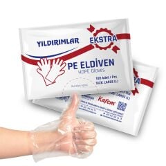 Yıldırımlar PE Extra Tek Kullanımlık Şeffaf Eldiven 100 Lü X 25 Paket