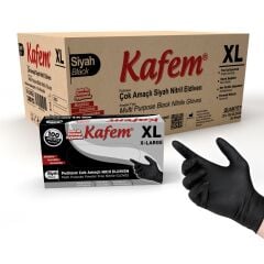 Kafem Siyah Çok Amaçlı Nitril Muayene Eldiveni XL Beden 100 Adet X 20 Paket (Koli)
