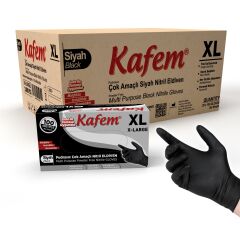 Kafem Siyah Çok Amaçlı Nitril Muayene Eldiveni XL Beden 100 Adet X 20 Paket (Koli)