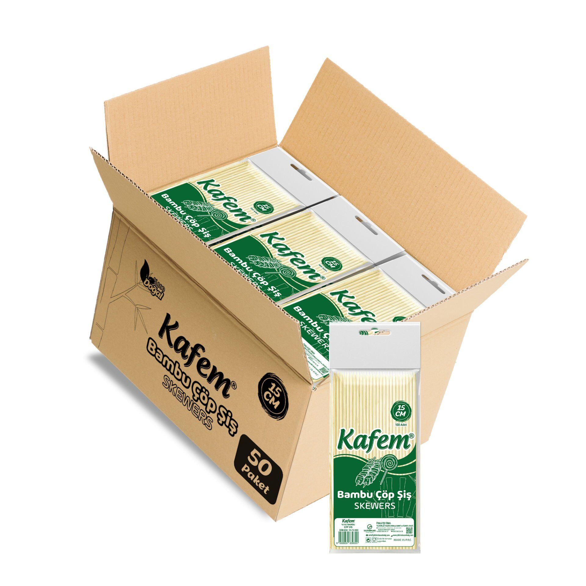 Kafem Bambu Çöp Şiş 15 cm 100 Lü X 50 Paket