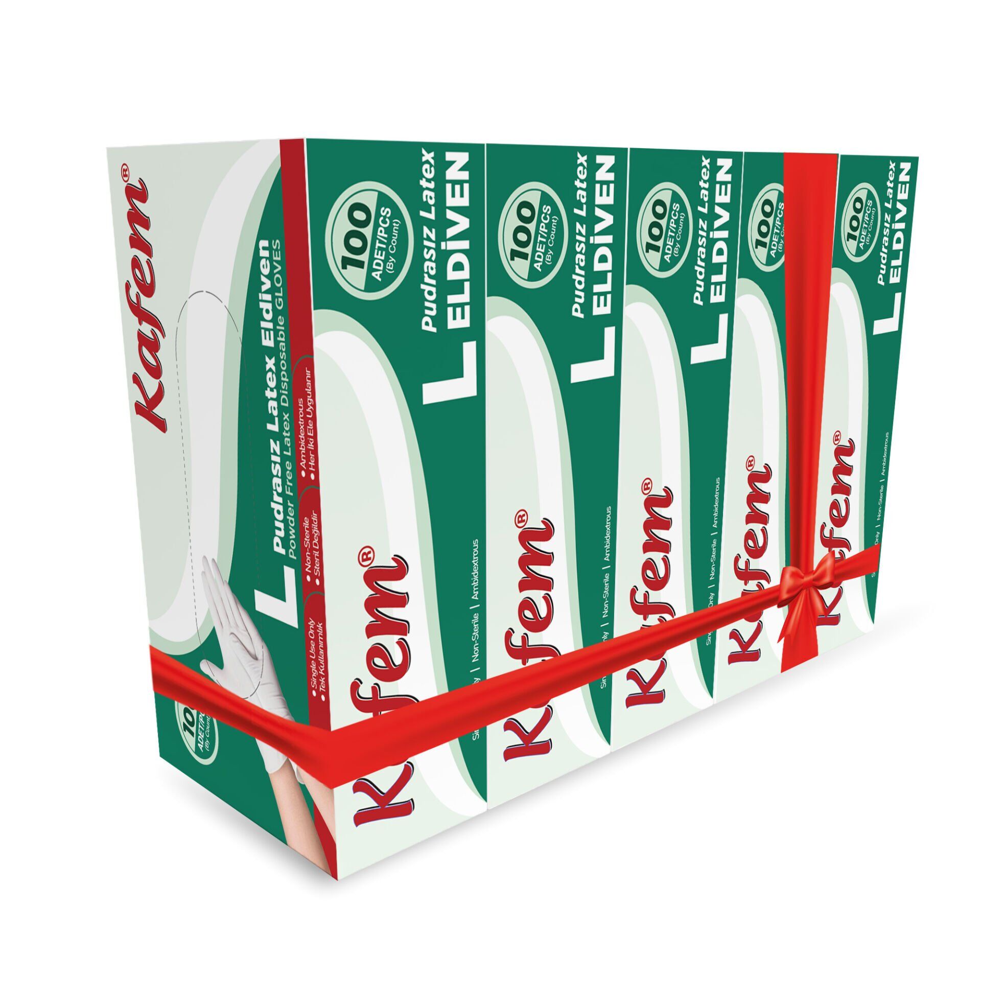 Kafem Beyaz Lateks Eldiven Pudrasız (L) 100 Lü X 5 Paket