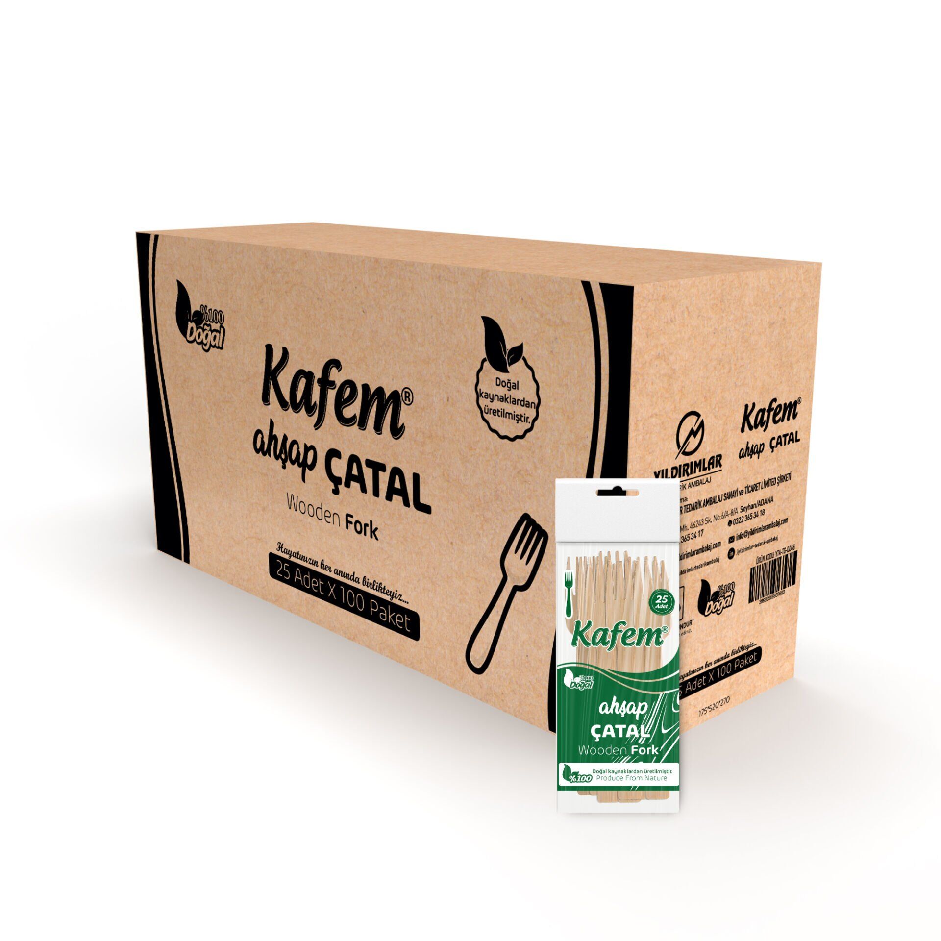 Kafem Ahşap Çatal 25 Li X 100 Paket (Koli)