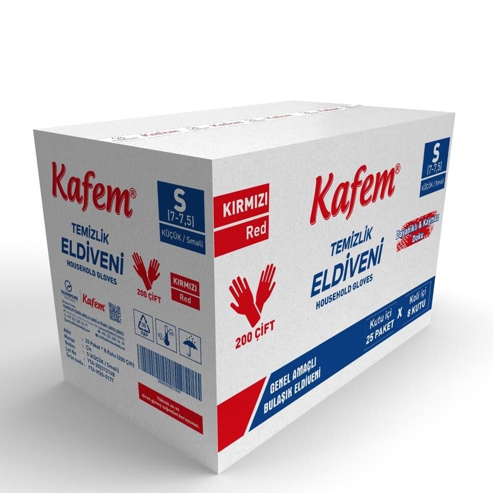 Kafem Temizlik Eldiveni (7-7,5) Small Kırmızı X 200 Paket (Koli)