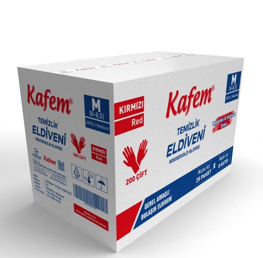 Kafem Temizlik Eldiveni (8-8,5) Medium Kırmızı X 200 Paket (Koli)