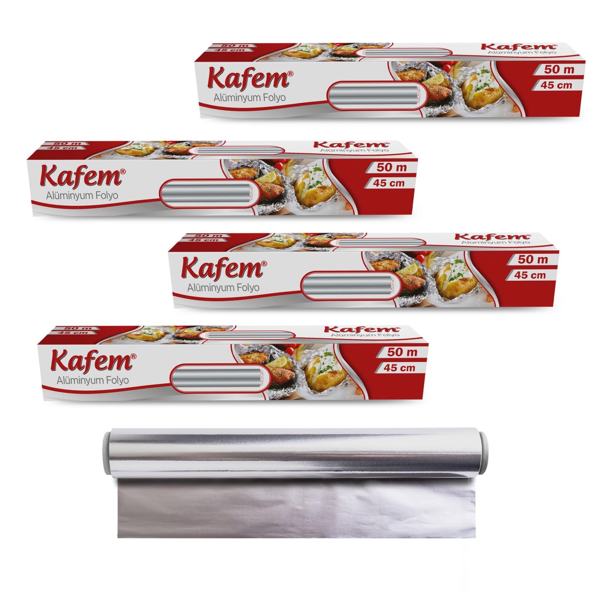 Kafem Aluminyum Folyo 45cm x 50m 10mic x 4 Paket