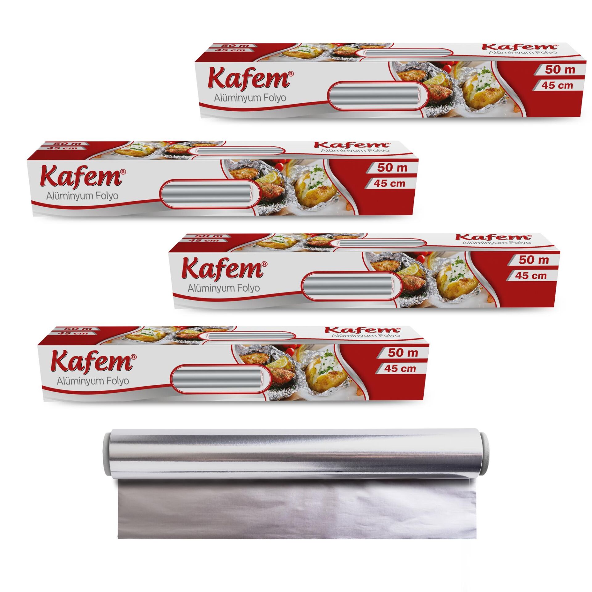 Kafem Aluminyum Folyo 45cm x 50m 10mic x 4 Paket